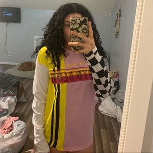 Moto club long sleeve tee with checkered sleeve